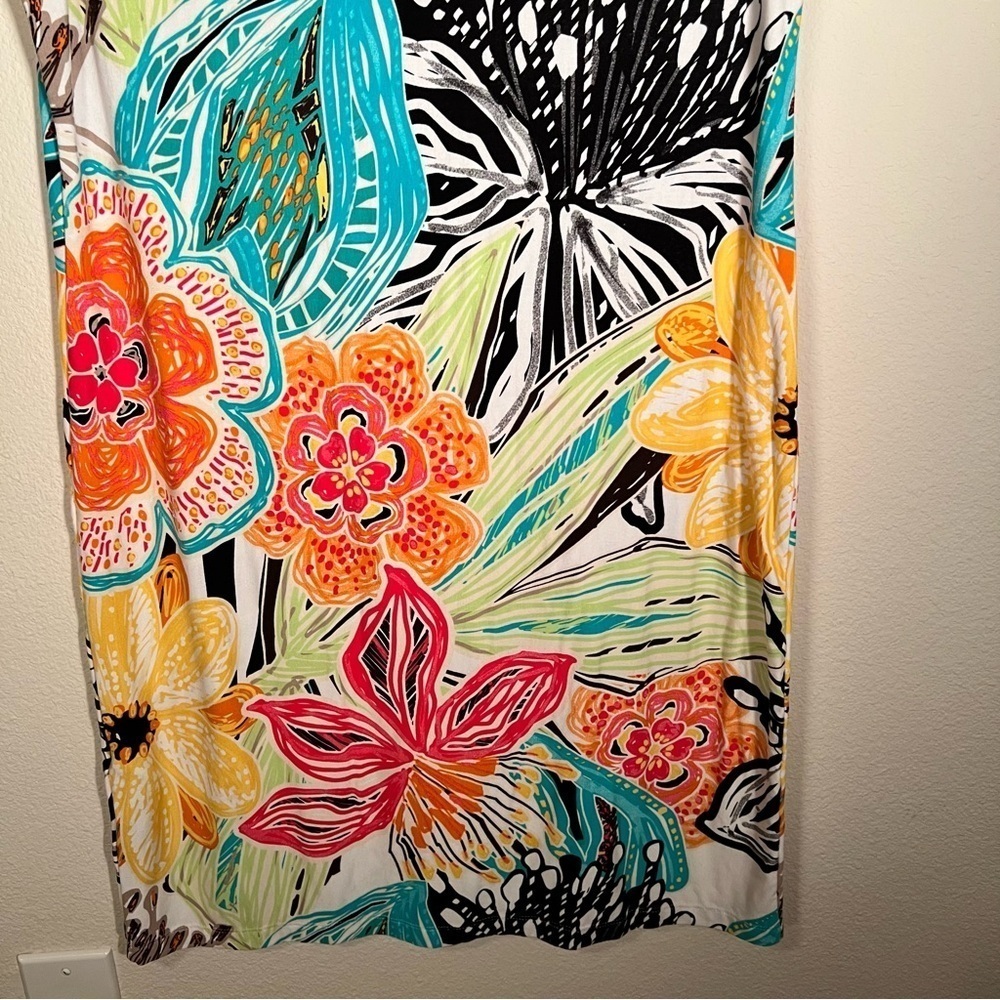 Chico's Floral Tropical Sleeveless Shift Dress Lace Up - Picture 5 of 7